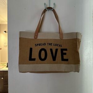 LOVE Jute Tote Bag with Leather Handles